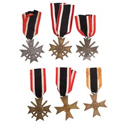 WWII Third Reich six War Merit Crosses, four with swords