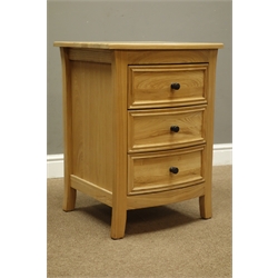  Beevers Whitby pair solid ash bow front bedside chests fitted with three drawers, W51cm, H69cm, D46cm (2)  