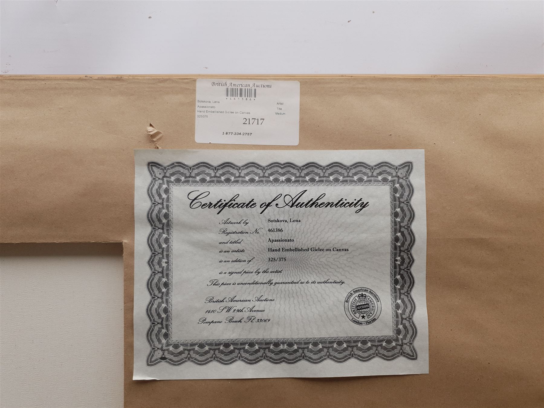 Lena Sotskova (Russian 1963-): 'Apassionato', hand embellished giclee print on canvas signed, titled and numbered 325/375 verso 60cm x 101cm