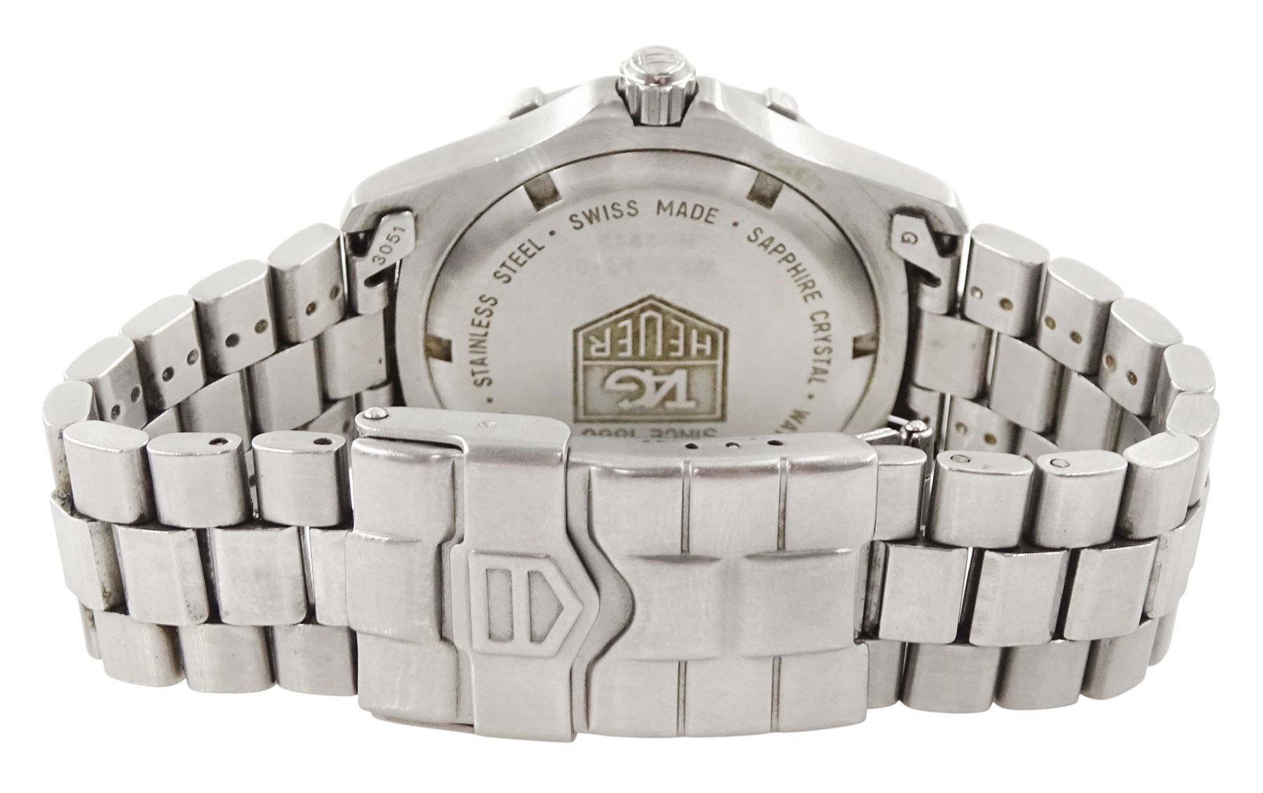 Tag Heuer gentleman's stainless steel quartz wristwatch, Ref. WK1112-0, silvered dial with baton hour markers and date aperture, on original stainless steel bracelet, with fold-over clasp