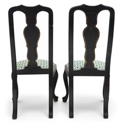 Pair of ebonised and parcel-gilt Queen Anne design side chairs