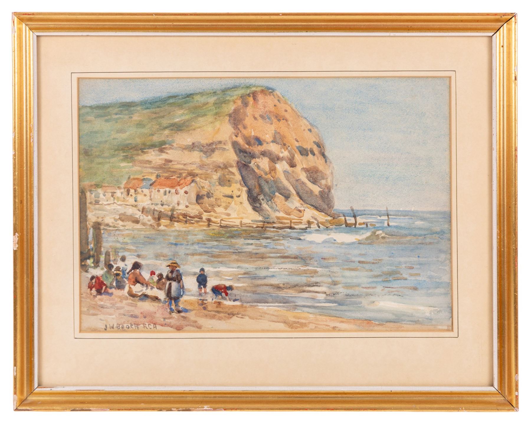 James William Booth (Staithes Group 1867-1953): Children on the Beach Staithes, watercolour signed 25cm x 36.5cm