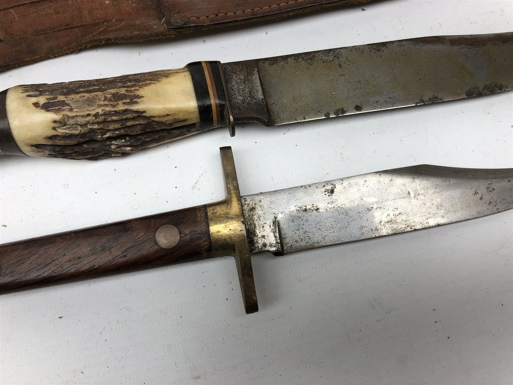 Hunting knife, the 18cm single edge steel blade marked Whitby Solingen