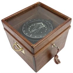 Sowester Bosun compass suspended in a gimbal frame, in fitted oak case, with a glass lid, H21cm, L23.5cm