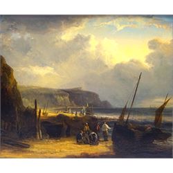John Wallace Tucker (British 1808-1869): Fisherfolk on the Shoreline and River Gorge with Ruined Castle, pair oils on panel unsigned 25cm x 30cm (2) 