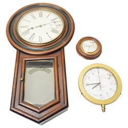 American-early 20th century drop dial wall clock with a 20th century quartz wall clock and...