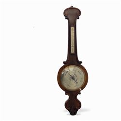 Two mercury barometers, comprising an early 20th-century Admiral Fitzroy storm barometer in an oak case and a late 19th-century carved rosewood wheel barometer with thermometer, 24cm silvered dial signed Atkinson, Carlisle, 17.5x104cm & 109x33cm