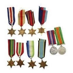 WWII British medals, comprising War medal, Defence medal, 1939-1945 Star, Burma Star, Atlantic Star, France and Germany Star, Italy Star, Pacific Star