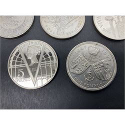 Five Queen Elizabeth II United Kingdom five pound coins 