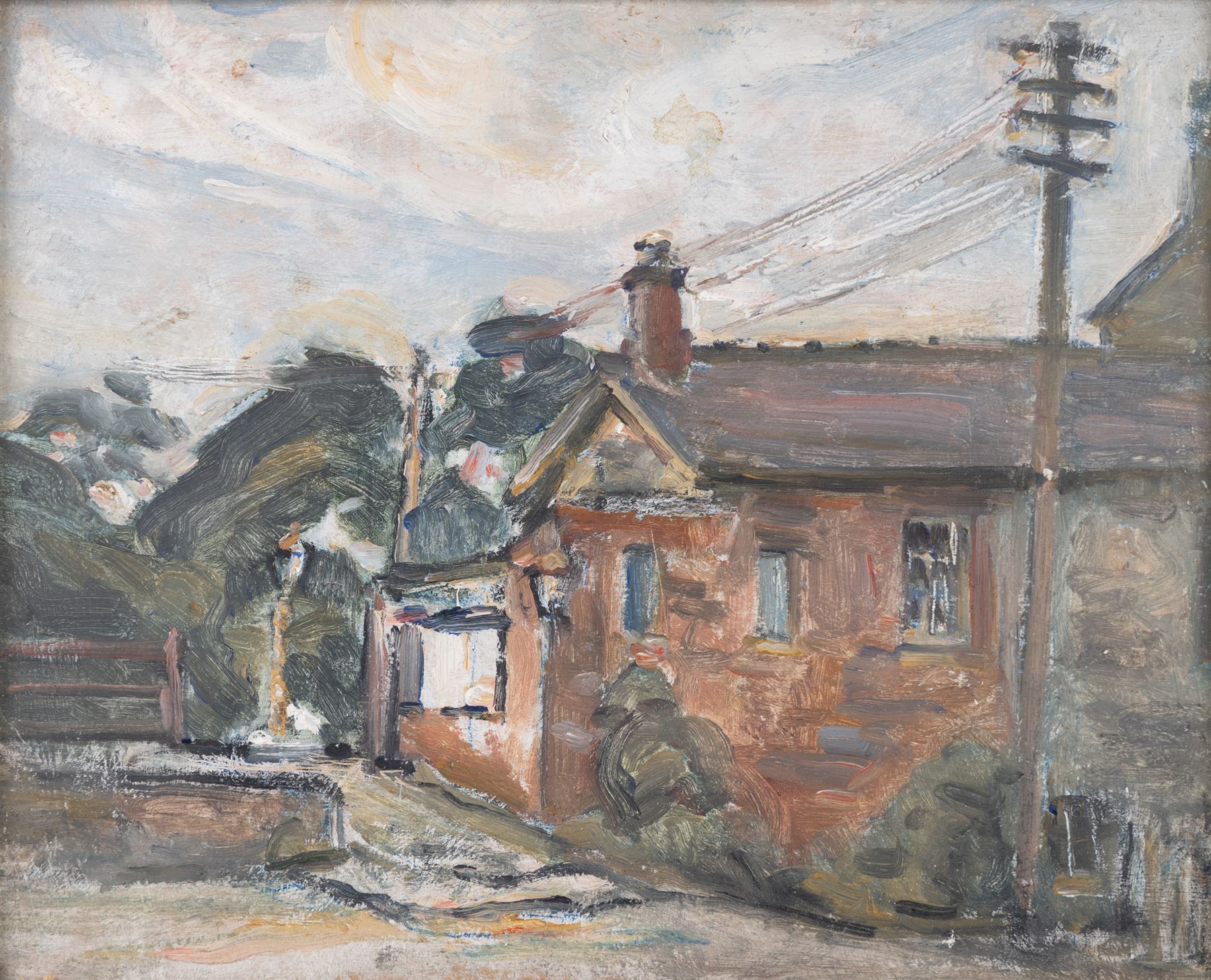 Florence Adelina Hess (Staithes Group 1891-1974): View of a Town and Portrait of a Lady - Believed to be a Self Portrait, two oils on panel unsigned, 22cm x 27cm and 21cm x 27cm (2) 
Provenance: from the collection of Doris Bilbrough (née Sykes), cook to the Hess household in the 1930s, thence by descent through the family.