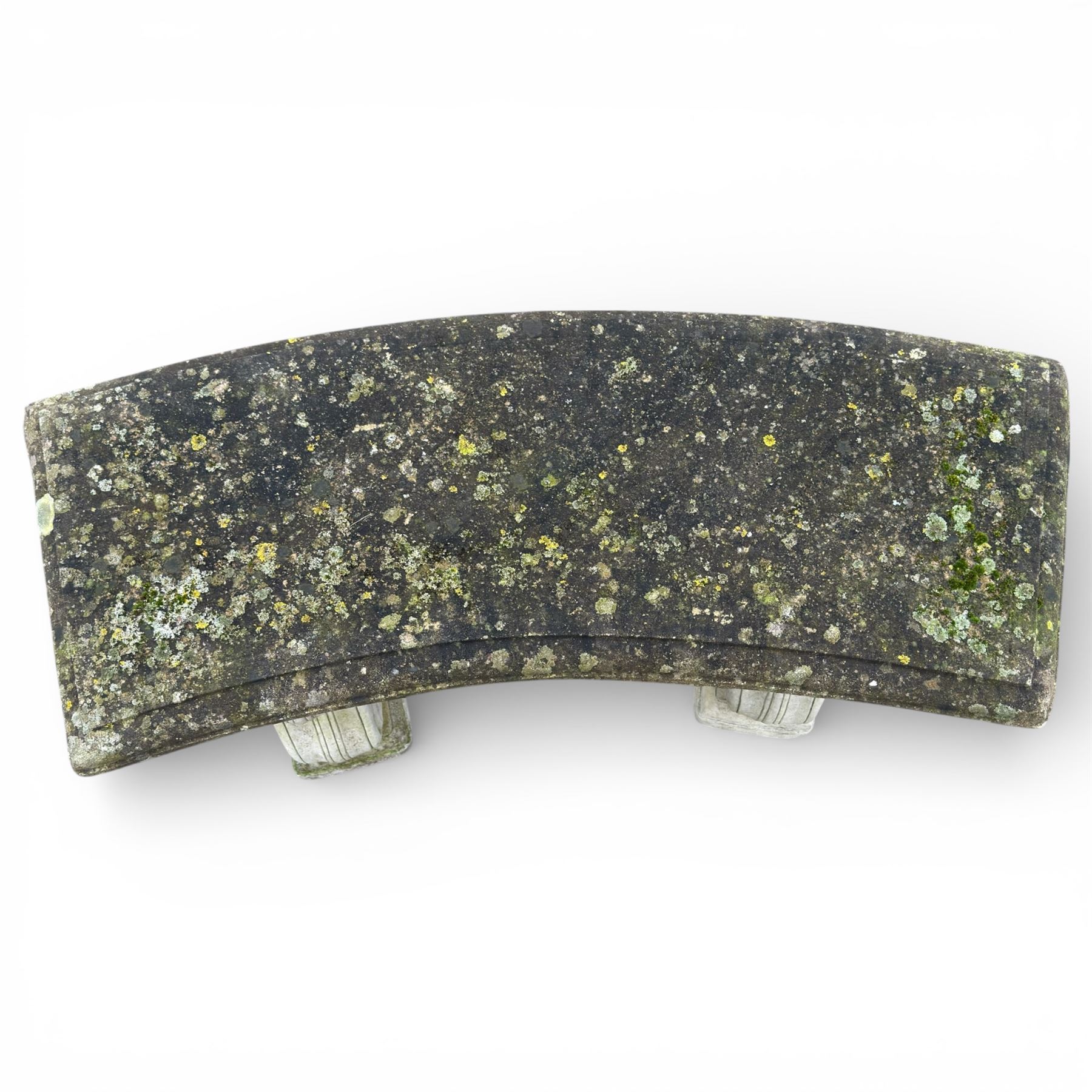 Composition stone garden bench with scroll supports