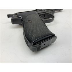 Modern Remington .44 calibre percussion brass framed army revolver, possibly by Uberti, with 16cm octagonal barrel, No.225; partially deactivated to old specification with no certificate L36cm overall; together with a die-cast copy part model of a Walther P38 semi automatic pistol (2) RFD ONLY