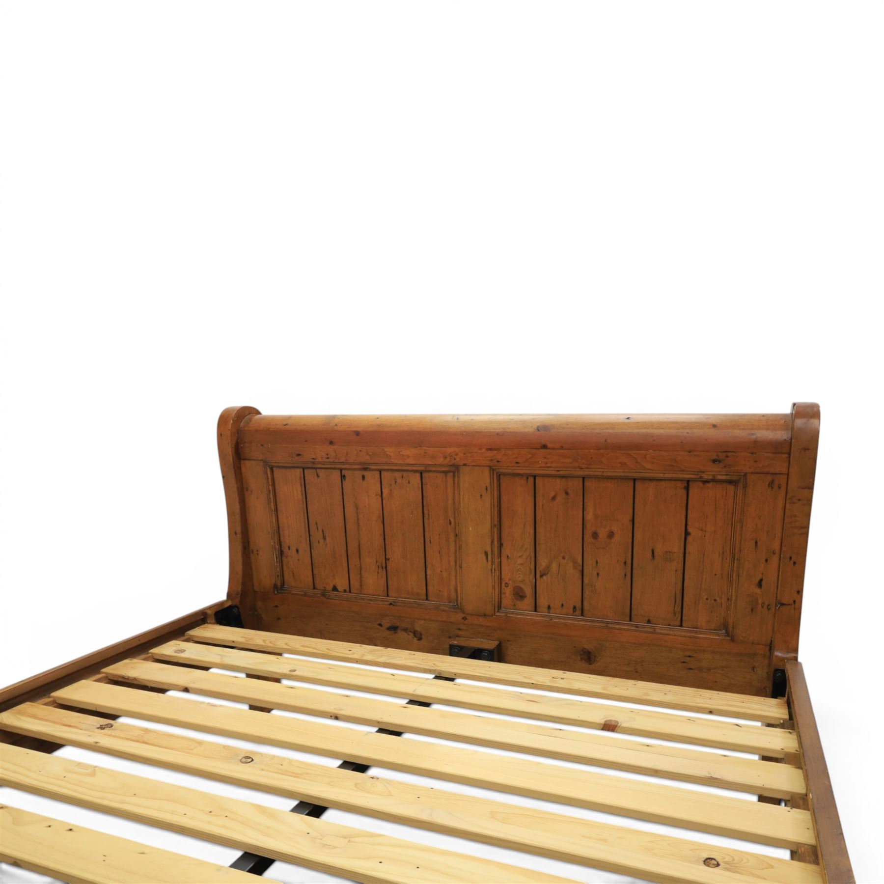 Barker & Stonehouse - rustic waxed pine double sleigh bed, with wooden slats