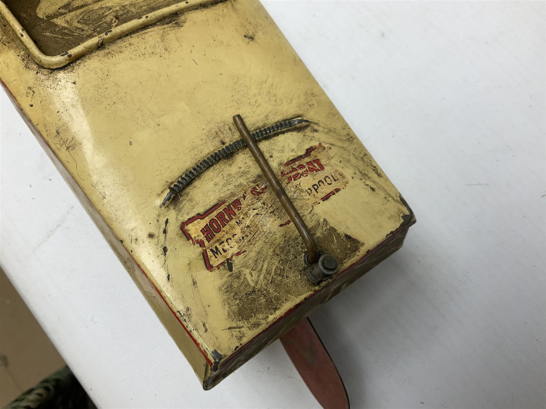 Hornby Racer 3 speedboat L45cm; pre-war Tri-ang sheet steel lorry and mobile crane; quantity of lead soldiers by Johillco etc; Tri-ang Minic clockwork Royal Mail Van; and part set of tin-plate construction pieces; all unboxed