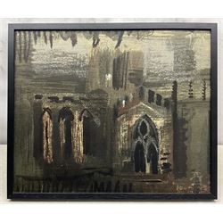 John Piper (British 1903-1992): 'Northern Cathedral', screen print on cotton satin, titled on label verso 49cm x 59cm 
