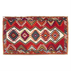 South west Persian Qashqai flatweave kilim, central field with a linked column of hooked d...