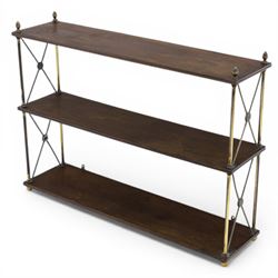 Regency brass and mahogany wall shelves circa 1820, the three shelves contained within a b...