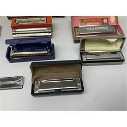Collection of mouth organs, to include Koch and M. Hohner boxed examples, together with a quantity of pen knives to include mother of pearl examples