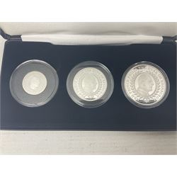 'The HRH Prince Philip Solid Silver Proof Commemorative Collection', comprising three silver proof commemorative medallions, cased with certificate