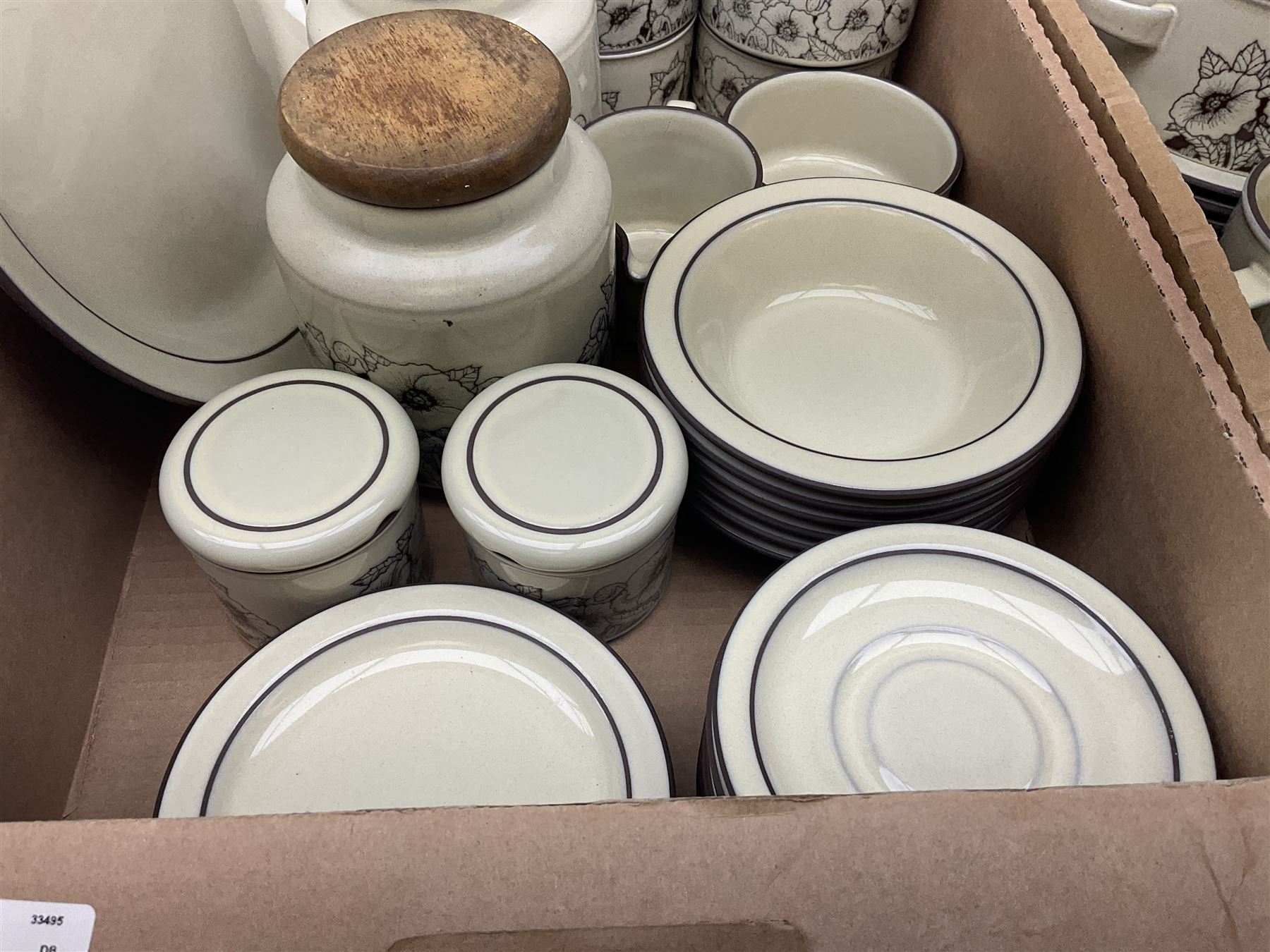 Quantity of Hornsea 'Cornrose' pattern tea and dinner wares, to include teapot, lidded twin handled tureen, storage jars, bowls, dinner plates etc