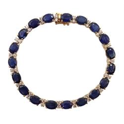  18ct rose gold oval sapphire and round brilliant cut diamond bracelet, stamped 750, sapphire total weight approx 16.0 carat, diamond total weight approx 1.80 carat  