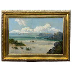 William Langley (British 1852-1922): Coastal Landscape with Seagulls, oil on canvas signed 39cm x 59cm