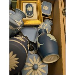 Collection of Wedgwood Jasperware, including vases, jars, framed plaques, etc and Josiah Wedgwood figure