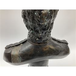 Bronzed head and shoulder bust of Wellington in uniform, upon stepped marble base, H36cm