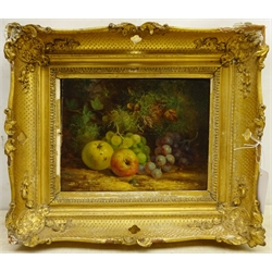 William Hughes (British 1842-1901): Still life of Apples and Grapes, oil on canvas signed with initials 19cm x 25cm