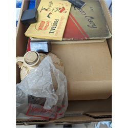 Royal Doulton Heinz Centenary decanter set, boxed, modern games compendium, RMS Queen Mary book and a 1937 Coronation souvenir book, together with matchboxes, cigarette cards, costume cufflinks and other collectables, 