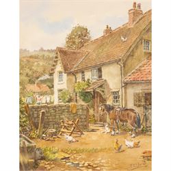 John Cecil Lund (British 1932-): 'The Farmyard', watercolour signed, titled on the mount 23cm x 18cm 