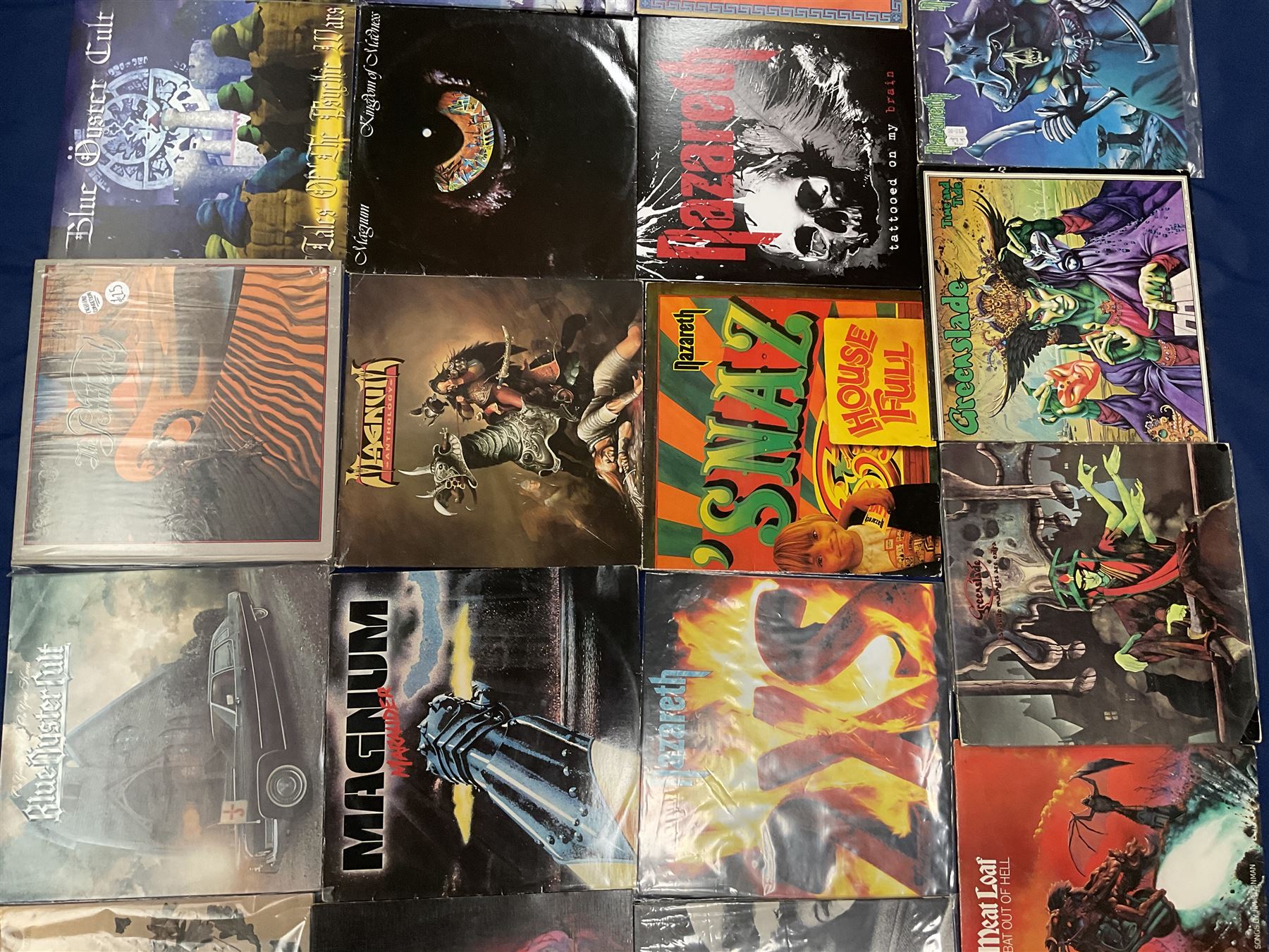 Rock, hard rock and progressive rock vinyl LPs including Greenslade 'Bedside manners are extra', 'Time and Tide', Nazareth 'No mean city', 'Close enough for Rock 'n' Roll', 'tattooed on my brain', 'Rampant', 'expect no mercy', Magnum 'Marauder', 'Anthology', 'Kingdom of Madness', 'Lost On The Road To Eternity' etc (19)
