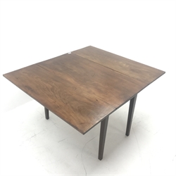 19th century mahogany drop leaf dining table, square tapering supports, W126cm, H71cm, D106cm
