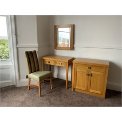Light oak side cabinet, side table, mirror and chair- LOT SUBJECT TO VAT ON THE HAMMER PRICE - To be collected by appointment from The Ambassador Hotel, 36-38 Esplanade, Scarborough YO11 2AY. ALL GOODS MUST BE REMOVED BY WEDNESDAY 15TH JUNE.