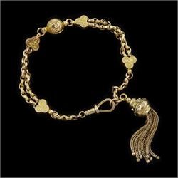 19th / early 20th century rose gold fancy Albertina style bracelet, stamped 9c