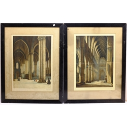 Paul Dupres (Early 20th century): Cathedral Interiors, pair coloured etchings with aquatint signed in pencil 62cm x 45cm