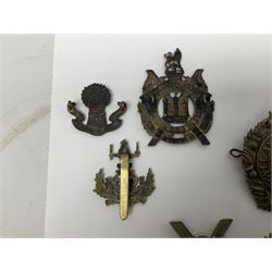 Fifteen Scottish Glengarry and other metal military badges including Argyll & Sutherland, Royal Glasgow Yeomanry, Cameronians, Lanarkshire Yeomanry, Kings Scottish Own Borderers, Highland Light Infantry, Border Regiment, Lowland Regiment, Lothians & Border Horse Yeomanry, Ayrshire Earl of Carricks Own Yeomanry etc