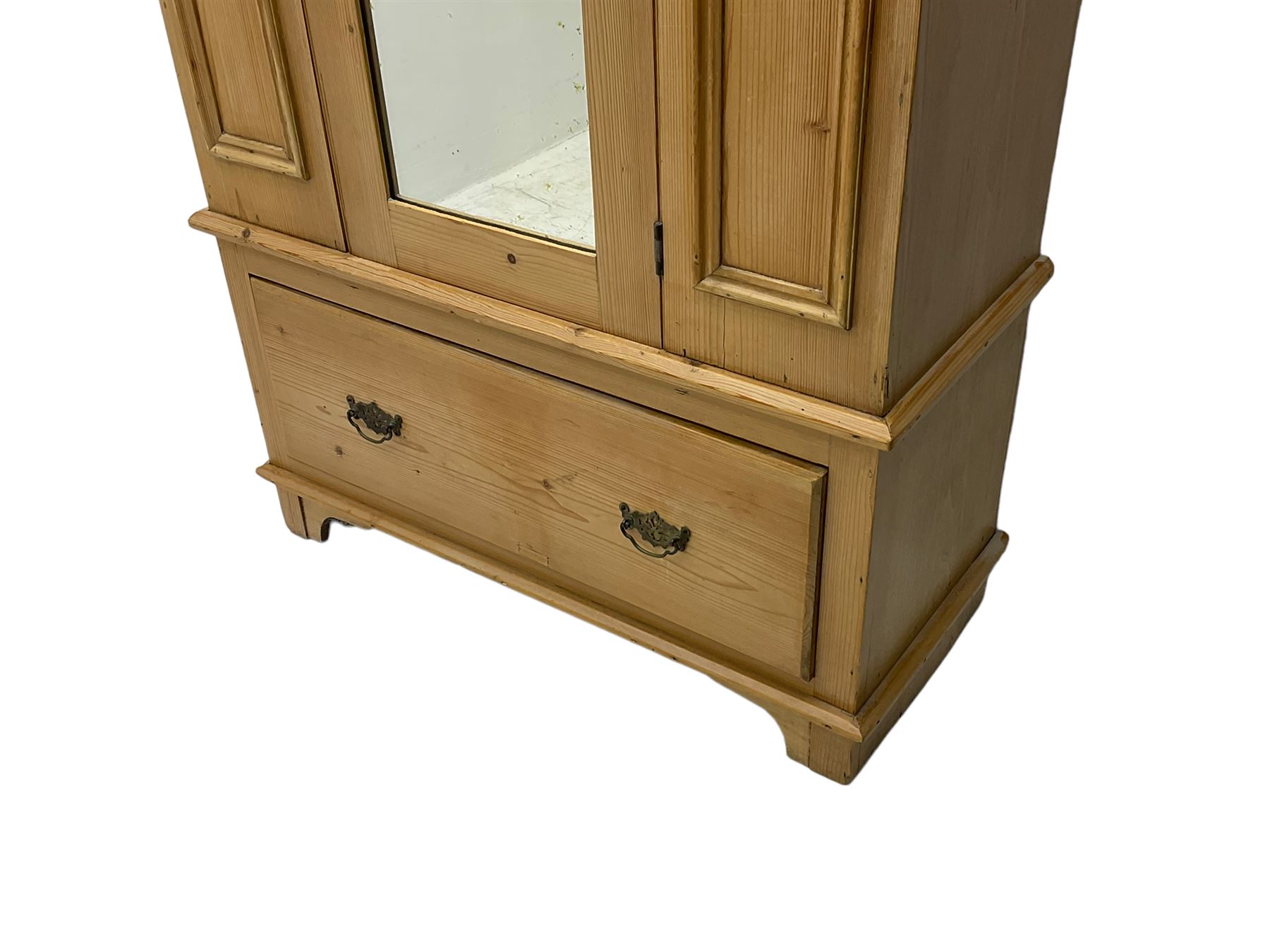 Edwardian pine single wardrobe, with mirror door and drawer to base