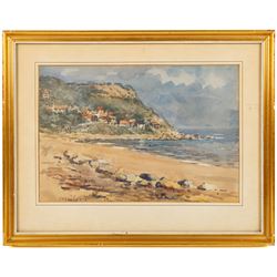 James William Booth (Staithes Group 1867-1953): View from the Beach towards Runswick Bay, watercolour signed 25cm x 36.5cm