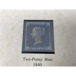 Queen Victoria 1840 two penny blue stamp, red MX cancel, with Westminster information sheet