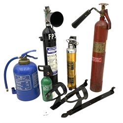 Five fire extinguishers, to include two Nu-Swift examples, tallest H68cm