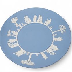 Two vases decorated with Fountains Abbey and Melrose Abbey, Imari charger and various Wedgwood jasperware items, in one box