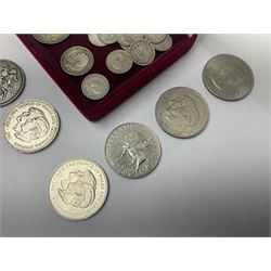 Queen Victoria 1895 silver crown coin, 1887 sixpence, King George V 1920 one shilling, 1921 florin, 1927 and 1931 halfcrowns, various pre 1920 and pre 1947 silver threepence pieces, commemorative crowns etc