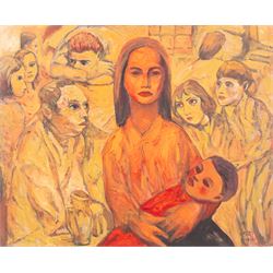 Zhijun Ren (Chinese 1948-): Surreal Portraits and Views, seven oils on canvas variously signed and inscribed, larger examples 55cm x 66cm (7)
