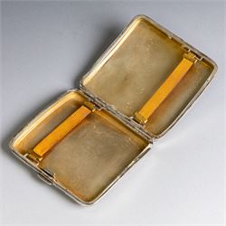 1920s silver cigarette case, with engine turned decoration and engraved monogram, hallmarked John Henry Wynn, Birmingham 1929