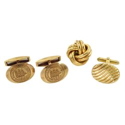 9ct gold jewellery including pair of cufflinks, single knot earring and a single cufflink
