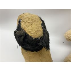 Mid-20th century English plush covered woodwool filled dog with vertically stitched nose and mouth L39cm; and Wendy Boston plush covered teddy bear, the fixed head with applied eyes and vertically stitched nose and mouth H63cm (2)