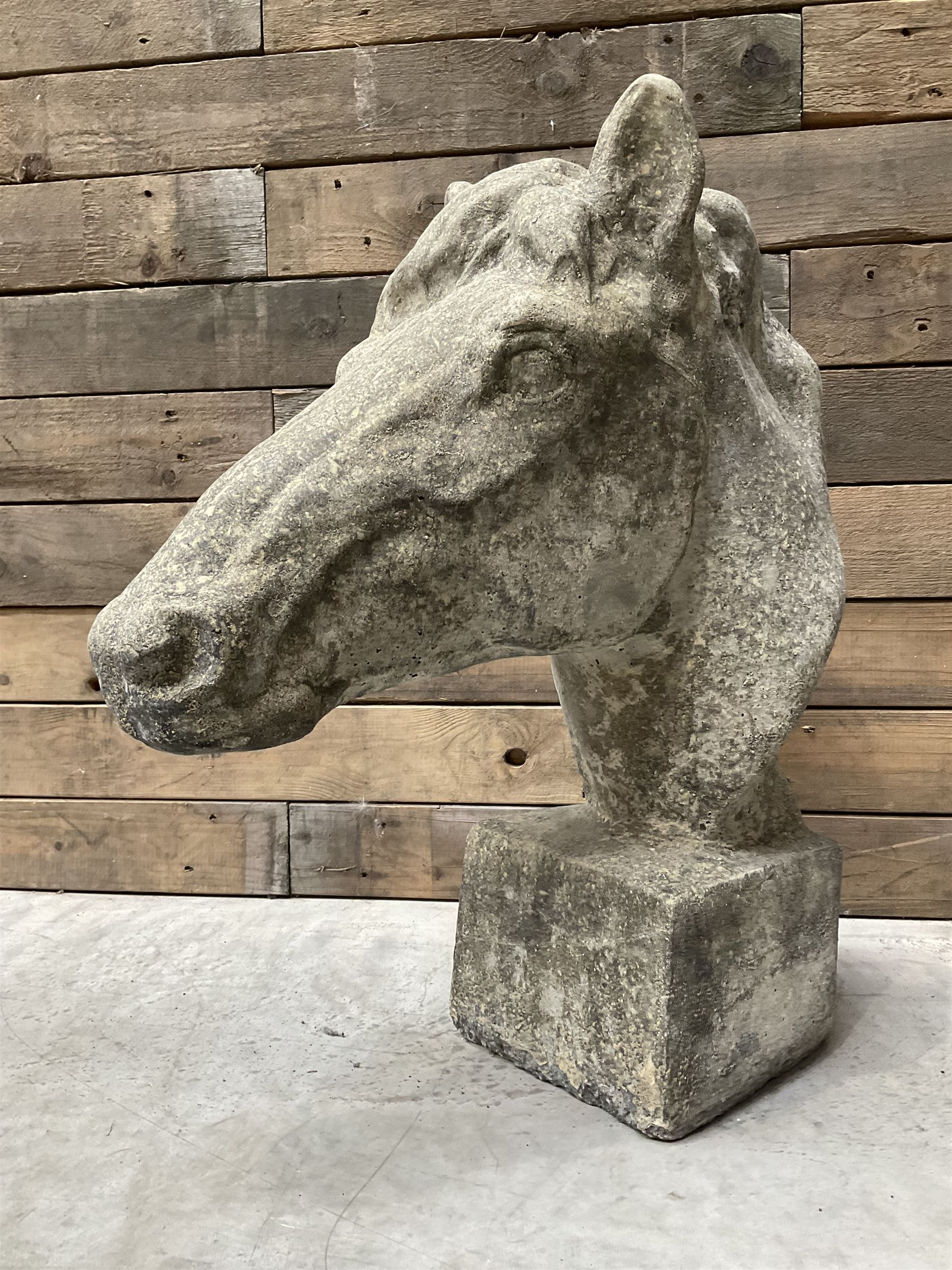 Cast stone horse head figure
