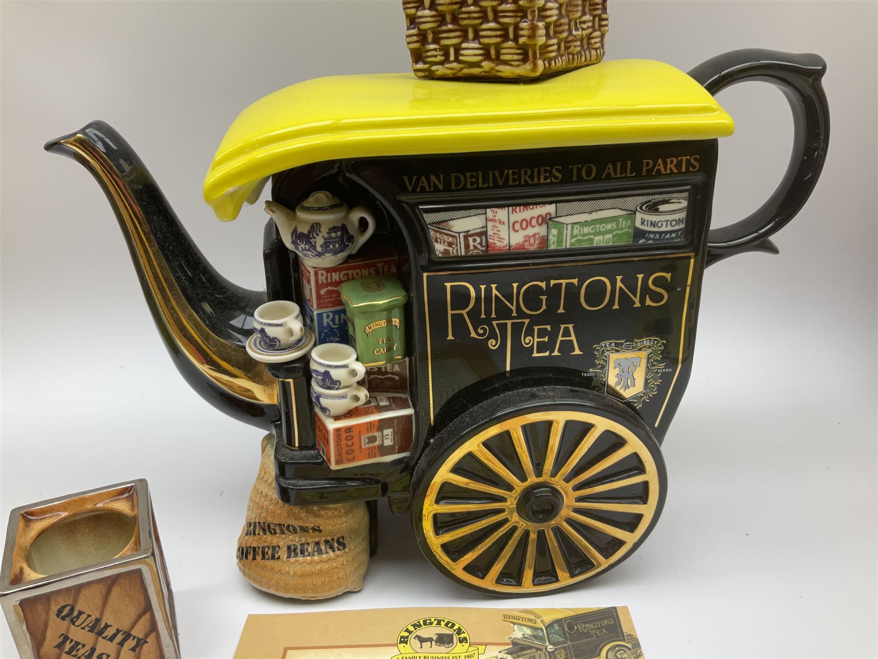 Ringtons novelty teapots, comprising the Ringtons Delivery Van teapot, and the Tea Merchant teapot, both with boxes and certificates of ownership.