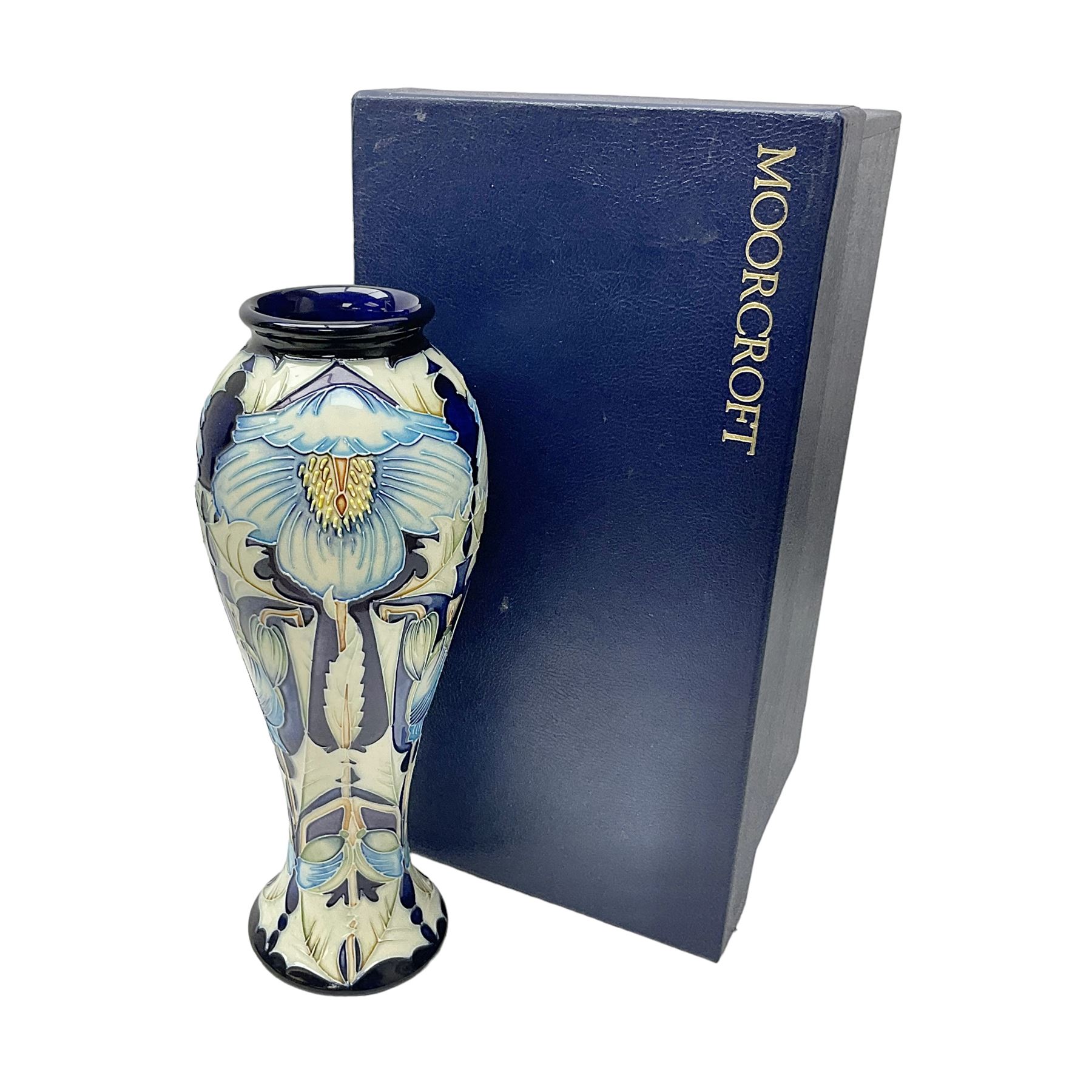 Moorcroft Collectors Club vase, of inverted baluster form, decorated in the Meconopsis pattern by Rachel Bishop, circa 2004, limited edition no. 14/150, H27.5cm, with original box